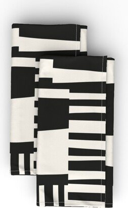 Cloth Napkins: Twiggy Stripes Cloth Napkin, Longleaf Sateen Grand, Black