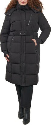 Women's Plus Size Belted Hooded Puffer Coat