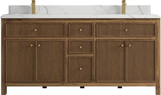 Willow Collections 72 x 22 Sonoma Teak Double Bowl Sink Bathroom Vanity with Quartz or Marble Countertop