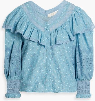 Bunnie ruffled embroidered polka-dot cotton blouse