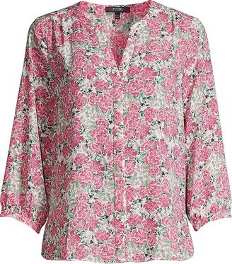 Pintuck Floral-Print Blouse