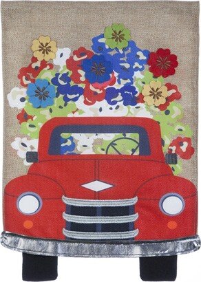 Red Truck Flowers Garden Burlap Flag 12.5 x 18 Inches Indoor Outdoor Decor