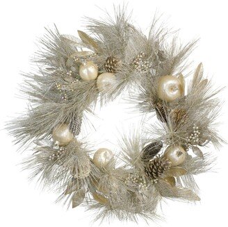 Northlight Unlit Champagne Gold Tone Pomegranate and Apple Pine Needle Christmas Wreath