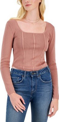 Juniors' Square-Neck Corset Sweater Top