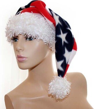 Santa Hat - Fleece Stars & Stripes With White Furr