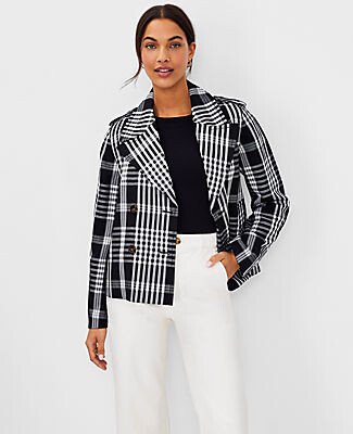 Petite Plaid Wide Cuff Swing Jacket