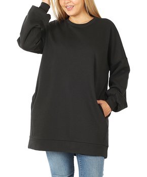 Black Oversize Crewneck Sweatshirt Dress - Plus