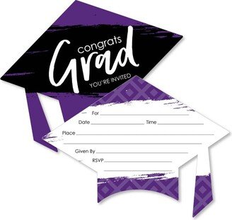 Big Dot of Happiness Purple Graduation Party Invitations - Shaped Fill-In Invite Cards with Envelopes - Set of 12