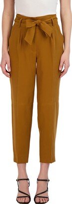 Women's Tapered Paperbag Cropped Pant Pleated Slant Pocket Trouser