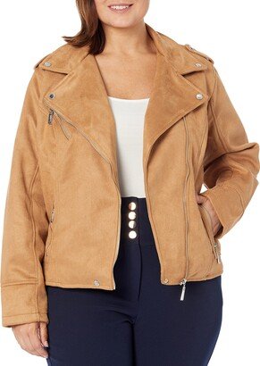 Women's Plus Size Bonded Suede Moto Jacket