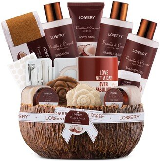 Lovery Men's Gift Set, Bath and Shower Gift Basket, Coconut Body Care Set, Personal Self Care Kit with Ash Tray, 18 Piece