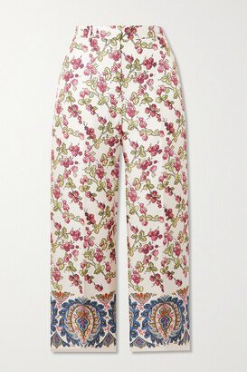 Cropped Printed Silk-twill Straight-leg Pants - Multi