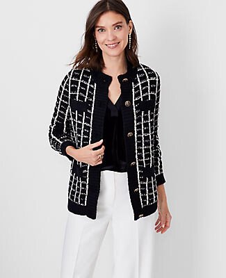 Petite Shimmer Plaid Coatigan