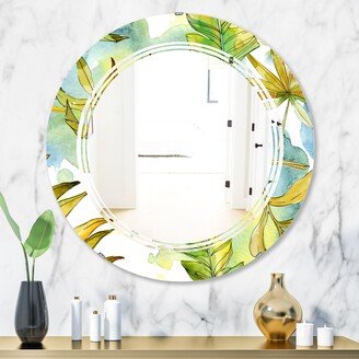 Designart 'Retro Tropical Foliage' Printed Modern Round or Oval Wall Mirror - Triple C