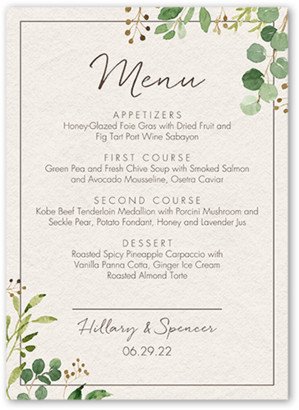 Wedding Menu Cards: Botanical Union Wedding Menu, Beige, 5X7 Flat Menu, Standard Smooth Cardstock, Square