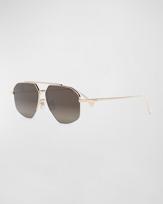 Men's Double-Bridge Metal Rectangle Sunglasses