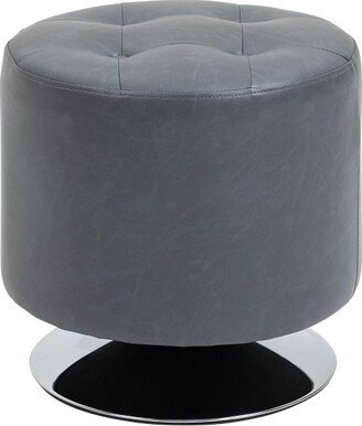 HOMCOM 360° Swivel Foot Stool Round PU Ottoman with Thick Sponge Padding and Solid Steel Base, gray