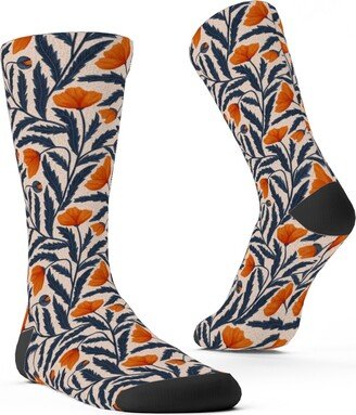Socks: Poppy Flower - Blue And Orange Custom Socks, Blue