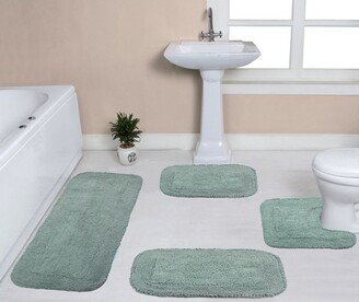 Home Weavers Inc Set of 4 Radiant Collection Blue Cotton Ruffle Pattern Tufted Bath Rug Set - Home Weavers