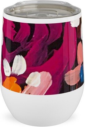 Travel Mugs: Summer Soiree Floral - Black Stainless Steel Travel Tumbler, 12Oz, Multicolor