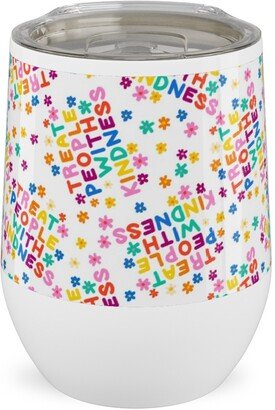 Travel Mugs: Treat People With Kindness - Groovy Florals - Bright Stainless Steel Travel Tumbler, 12Oz, Multicolor