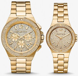 Lennox His and Hers Pavé Gold-Tone Watch Set