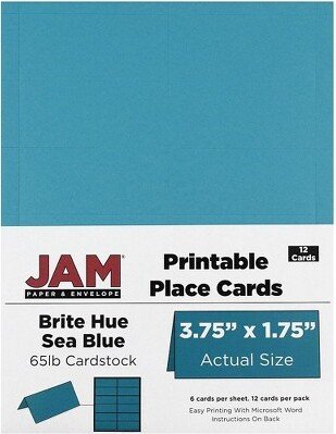 JAM Paper & Envelope JAM Paper Printable Place Cards 3 3/4 x 1 3/4 Sea Blue Placecards 12/Pack (225928557)