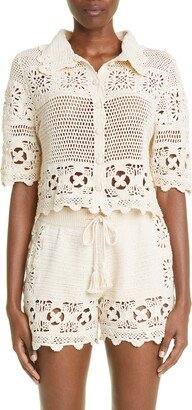 Cotton Crochet Crop Button-Up Shirt