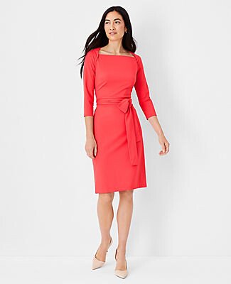 Petite Envelope Neck Belted Flare Dress