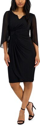 Petite Chain-Detail Sheer-Sleeve Sheath Dress