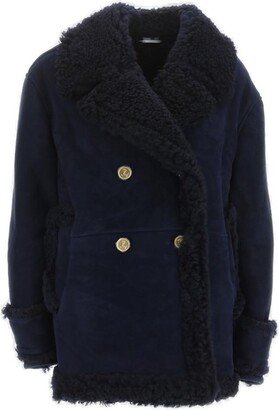 Double-Breasted Long Sleeved Shearling Peacoat