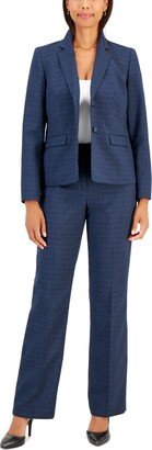 Windowpane Double-Button Jacket & Straight-Leg 2-Pc. Pantsuit