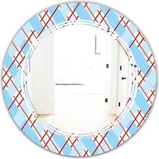 Designart 'Blue and Red Plaid' Printed Modern Round or Oval Wall Mirror - Triple C