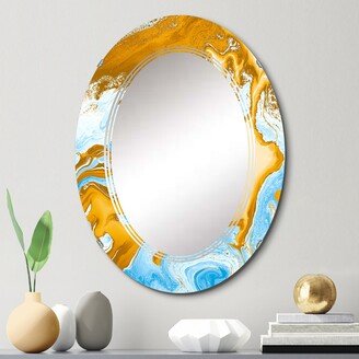 Designart 'Blue And Gold Marble Waves' Printed Modern Wall Mirror
