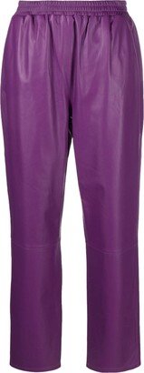 Elasticated-Waist Leather Straight Trousers-AB