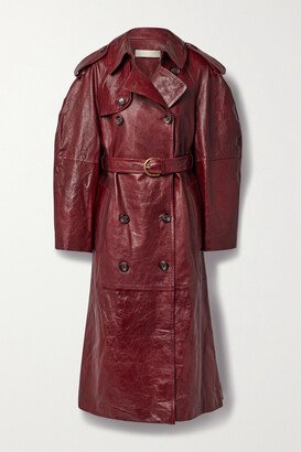 Marlowe Belted Double-breasted Paneled Leather Trench Coat - Burgundy