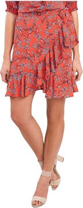 Womens Floral Print Ruffled-Hem Wrap Skirt