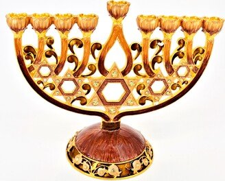 Decorative Menorah With Star Of David. Hand Crafted Swarovski Crystals & Enamel Gold Plating