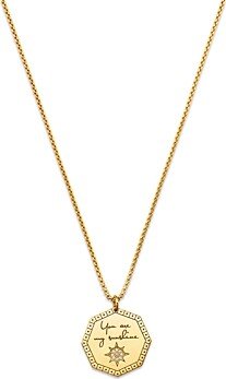 14K Yellow Gold Mantra Diamond You are My Sunshine Medallion Pendant Necklace, 16-18