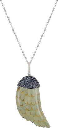 18K White Gold, Sapphire & Wood Pendant Necklace