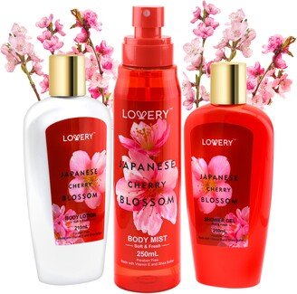 Lovery Japanese Cherry Blossom Bath and Body Travel Set, 3 Piece