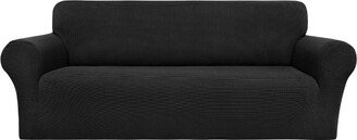 PiccoCasa 200 Gsm Microfiber with Elastic Bottom Spandex Jacquard Fabric Stretch Sofa Slipcover Large Black