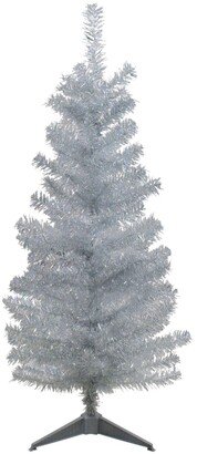 Northlight 4' Holographic Silver Tinsel Slim Artificial Christmas Tree - Unlit