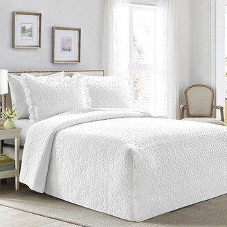 King 3pc French Country Geo Ruffle Skirt Bedspread Set White