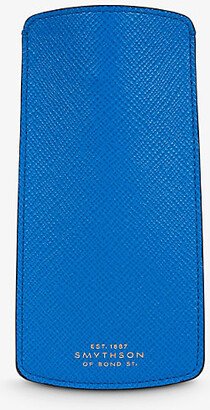 Womens Blue Panama Logo-embossed Leather Glasses Case