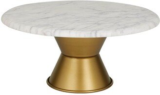 WILLOW ROW White Ceramic Cake Stand with Goldtone Base