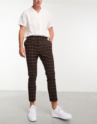 tapered wool mix smart pants in brown window check