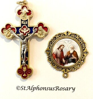 Waterproof | Red & Blue Enamel Trinity Jubilee Rosary Set Goldtone Choice Of Or Center Parts Supplies Sta-101-163