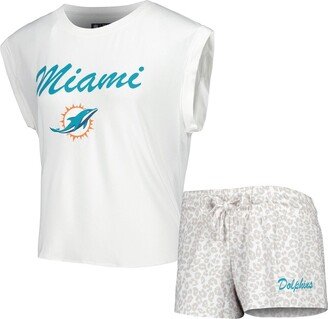 Women's Concepts Sport White, Cream Miami Dolphins Montana Knit T-shirt and Shorts Sleep Set - White, Cream