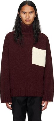 Burgundy & White Patch Pocket Turtleneck